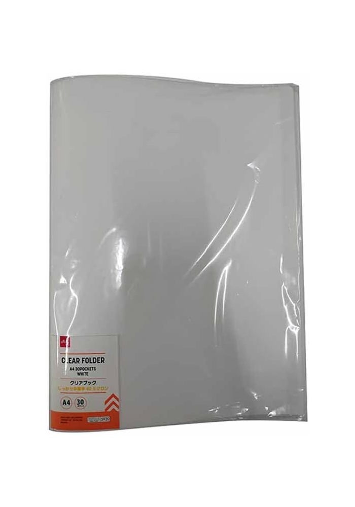 DAISO Clear Folder A4 Size with 30 Pockets - White Document Organizer